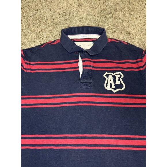 AMERICAN EAGLE Striped Polo Shirt Vintage Fit Rugby Preppy Casual Y2k 90s 2XL - Picture 5 of 7